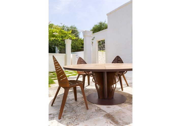 Corten-Möbel-Einrichtung-hergestellt-in-Italien-Stahlmöbel-INTRECCIO | Tisch aus Corten