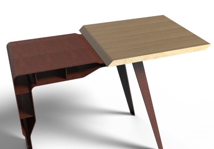 Corten-Möbel-Einrichtung-hergestellt-in-Italien-Stahlmöbel-MESETA | Konsole aus Corten und Holz