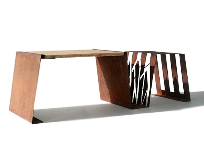 Meubles-design-en-acier-corten-Style-industriel-Acier-corten-intérieur-Intérieur-moderne-DUO | Banc en corten