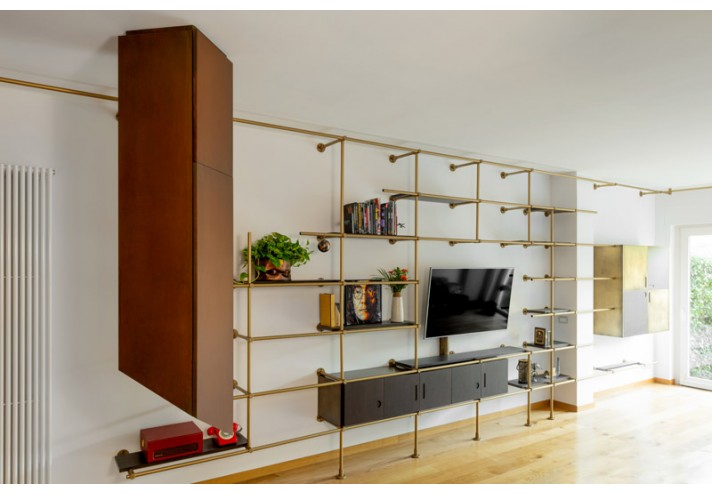 Corten-Möbel-Einrichtung-hergestellt-in-Italien-Stahlmöbel-MÉTRO | Modulares Bücherregal aus Messing