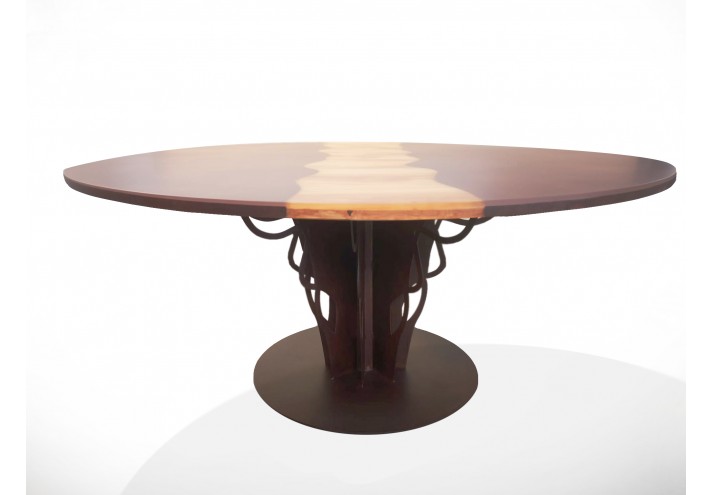 Meubles-acier-style-industriel-Meubles-Corten-Made-in-Italy-meubles-Gea | Table en corten et bois d'olivier