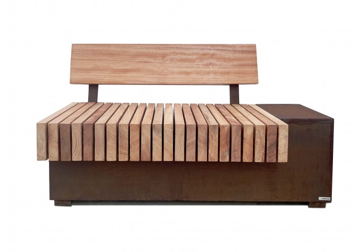 Corten-Möbel-Einrichtung-hergestellt-in-Italien-Stahlmöbel-Bricks | Bank aus Cortenstahl und Holz