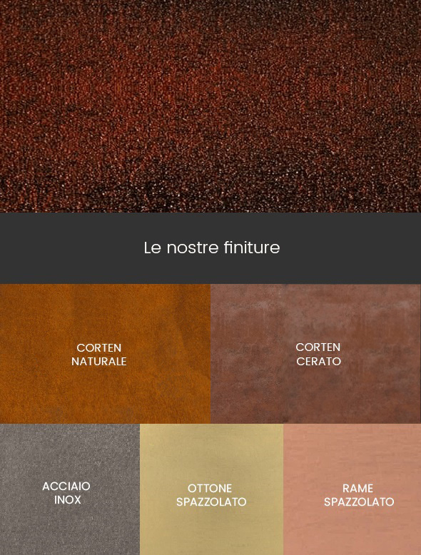 corten, arredamento, design, ottone, finiture