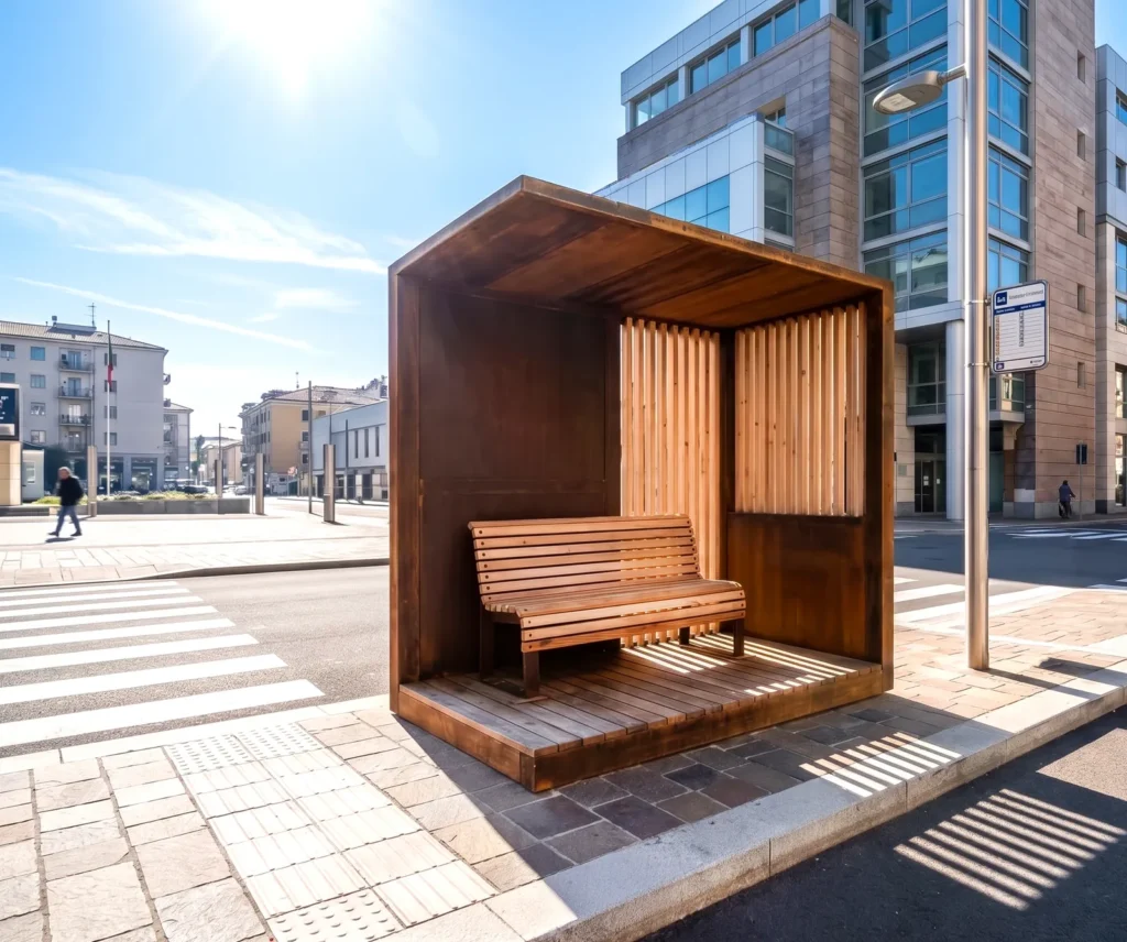 CUBO | Pensilina in corten e legno