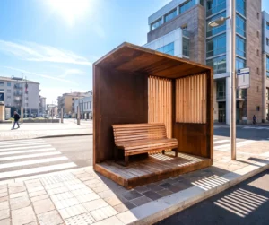 CUBO | Pensilina in corten e legno